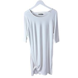 Alembika White T Shirt Dress Tunic Slits Size 1 6-8‎ Lagenlook